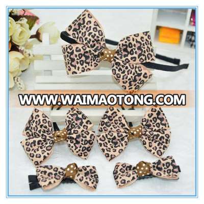 Fashion girls leopard printed ribbon bow hair band hair clips kids hair accessories set