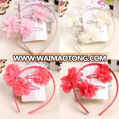 Yiwu wholesale hair accessories fancy pink chiffon flower hair accessories for girls