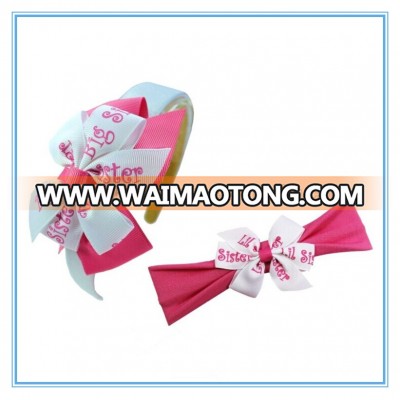 Yiwu factory customized big sister printed ribbon hair bow hair band headband hair accessories set